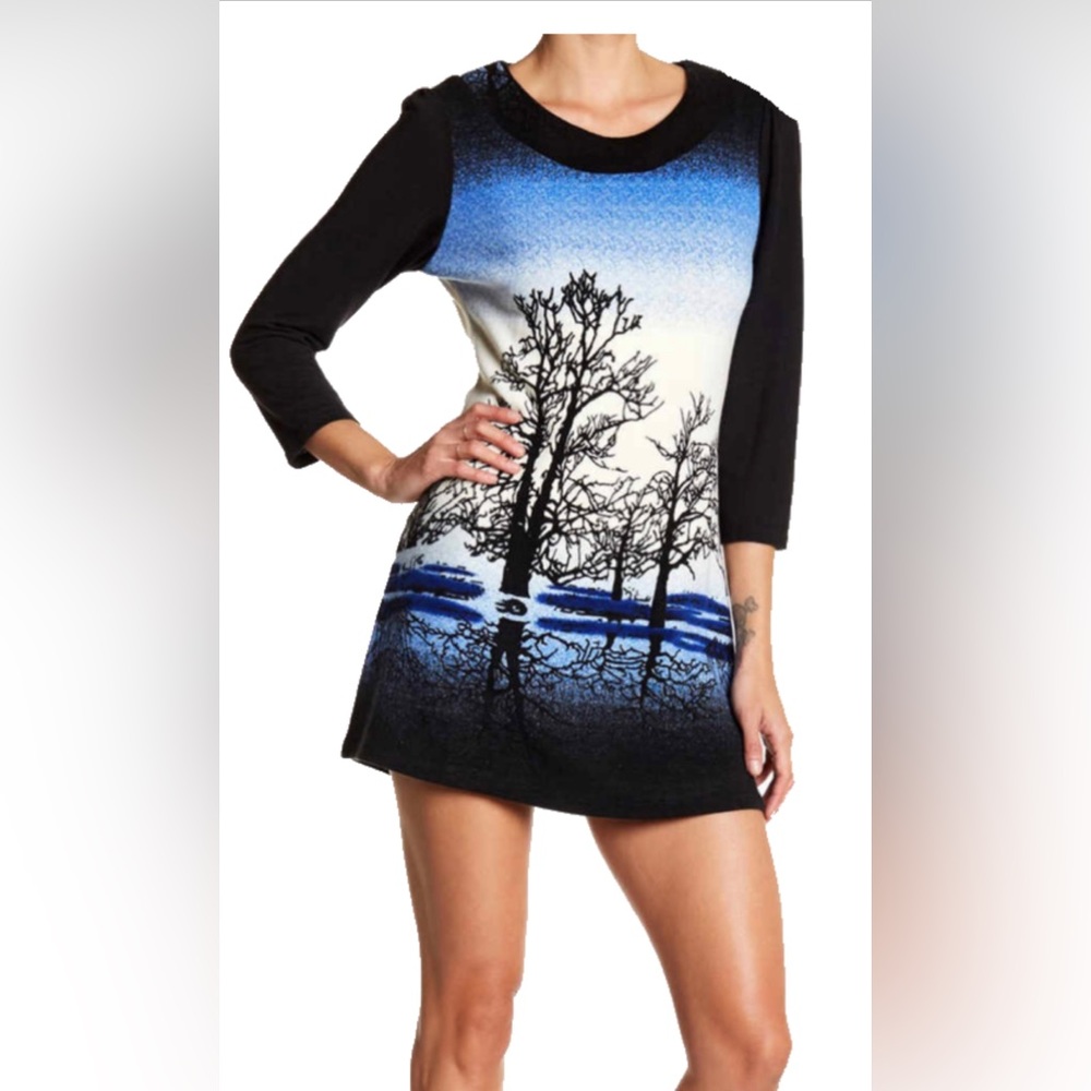 Papillon NWT Ombre Tree Forest Print Sweater Dress Tunic M